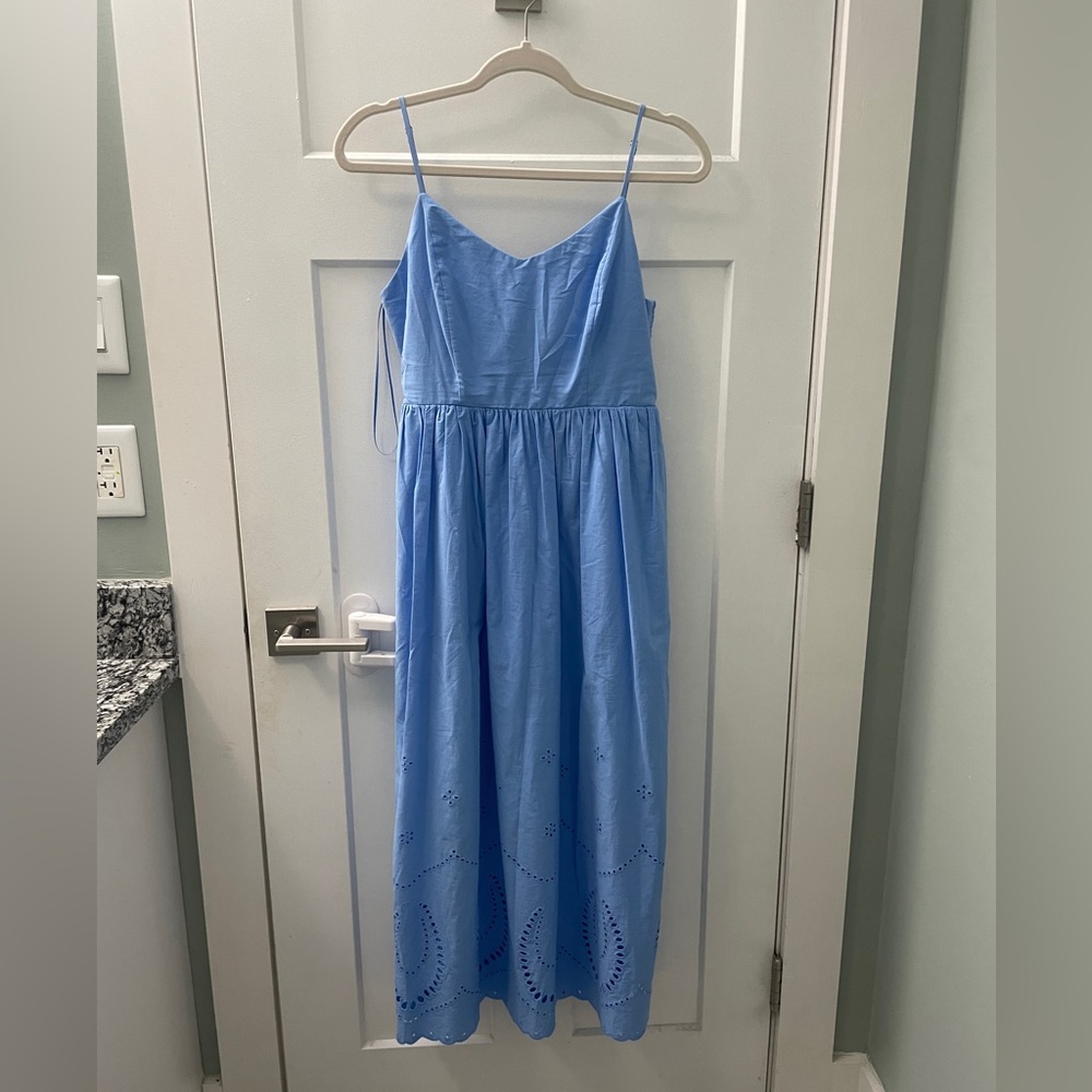 Calypso St.Barth Blue Eyelet Spaghetti Strap Beach Resortwear Summer Midi Dress